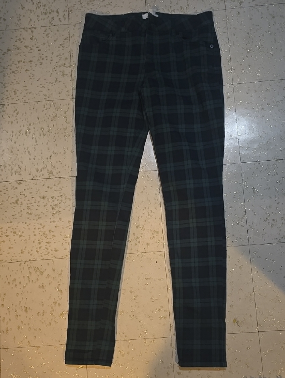 Green And Dark Blue Plaid Jeans